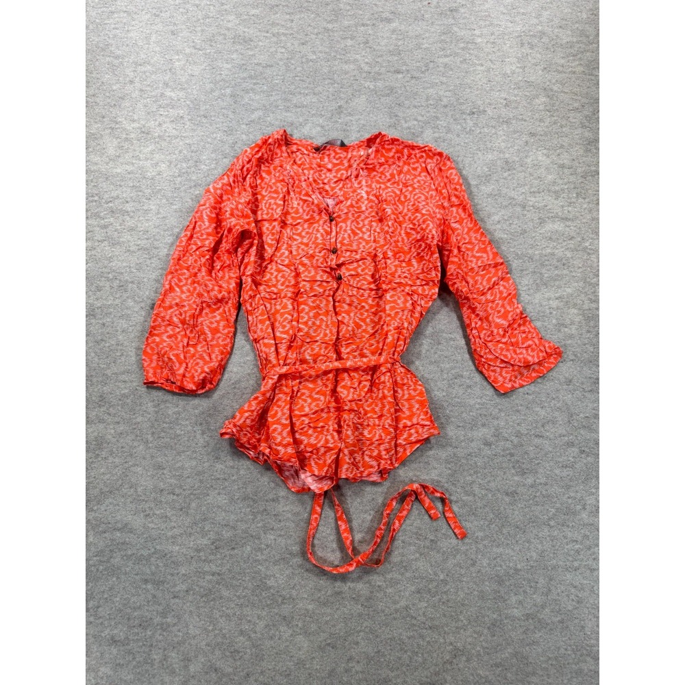 The North Face Tunic Top Womens M Orange Ikat Print 3/4 Sleeve Henley Tie Waist